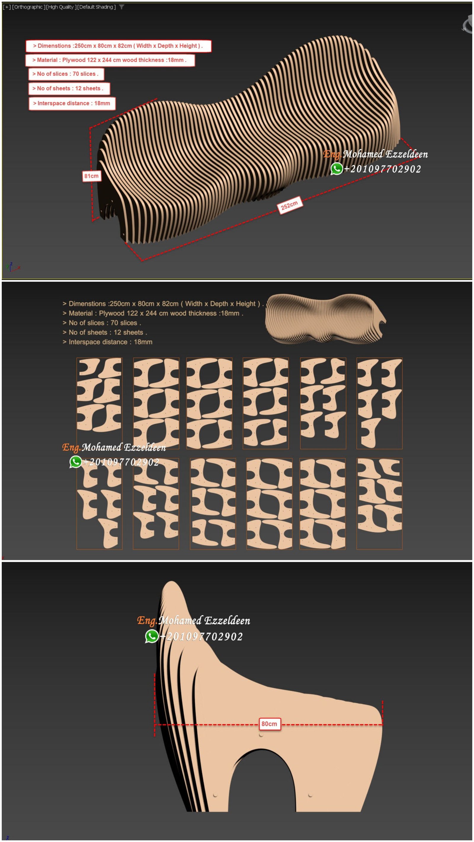 Parametric Wavy Wooden / Parametric bench Para (020) - Image 4
