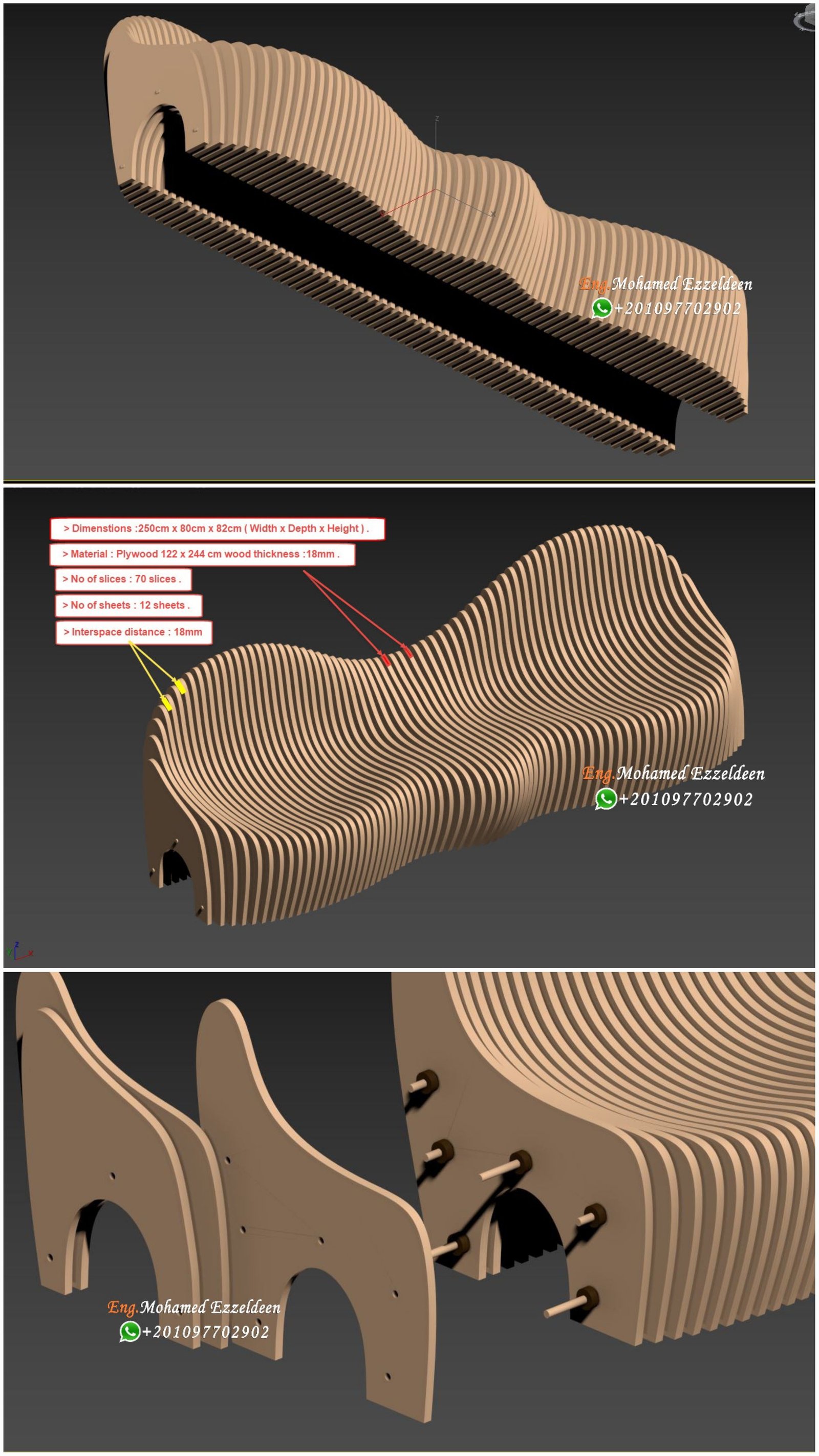 Parametric Wavy Wooden / Parametric bench Para (020) - Image 5
