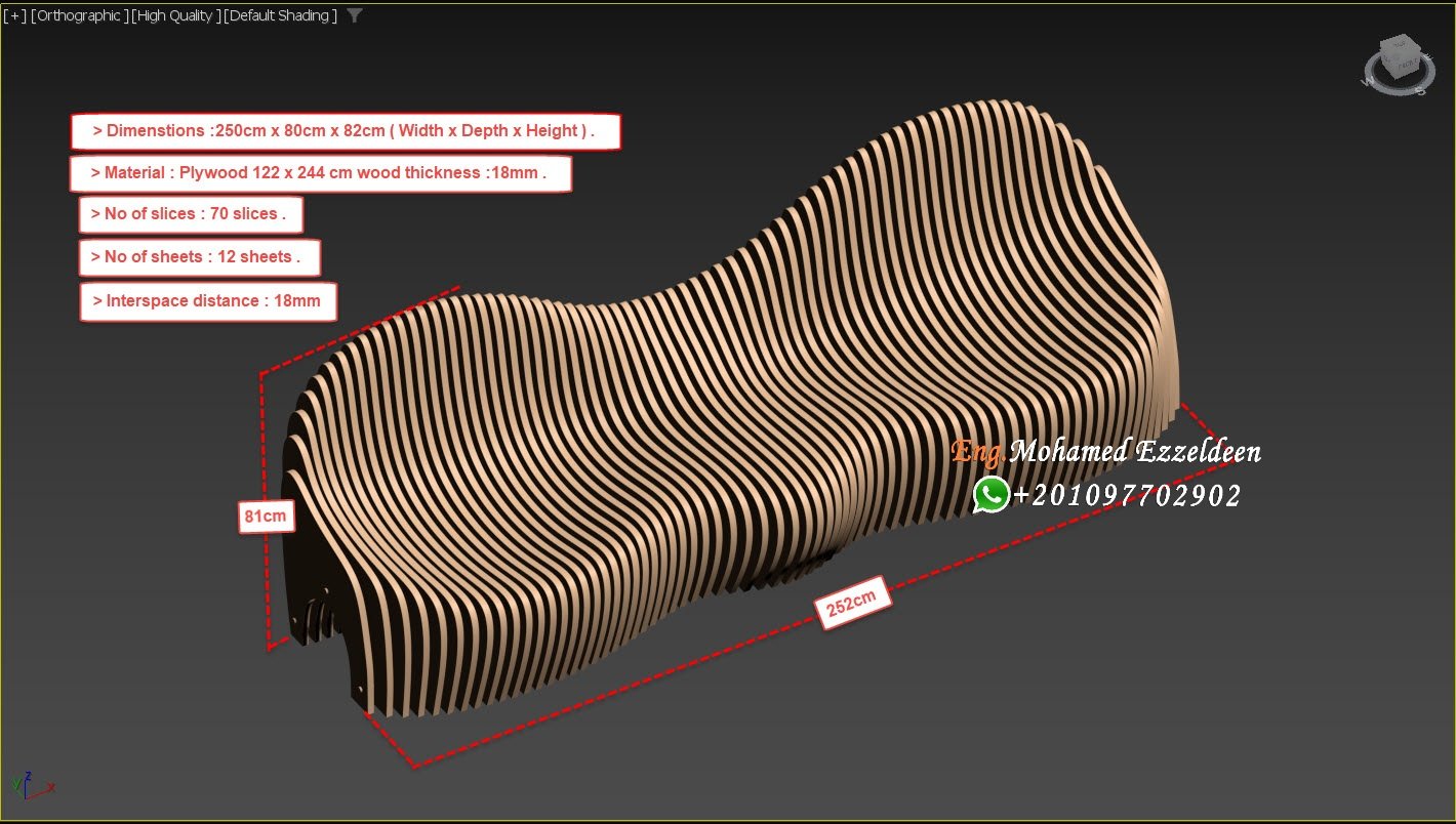 Parametric Wavy Wooden / Parametric bench Para (020) - Image 7