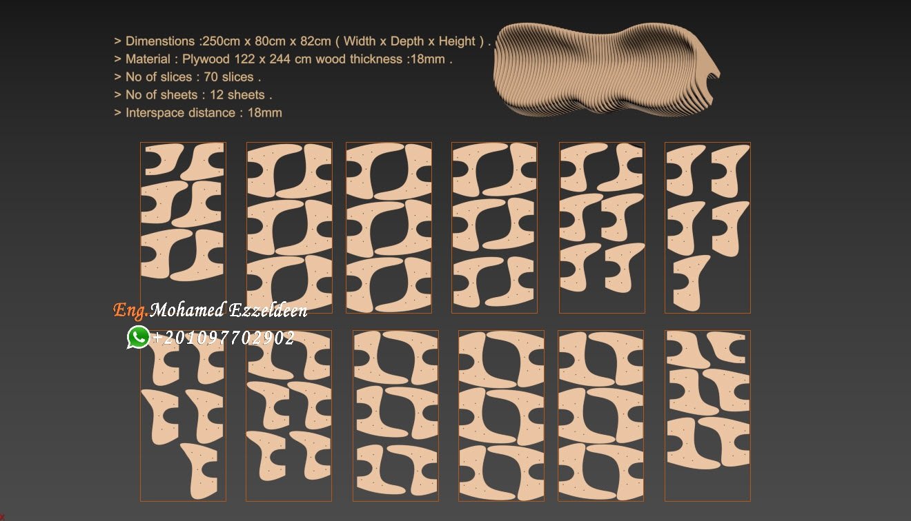 Parametric Wavy Wooden / Parametric bench Para (020) - Image 11