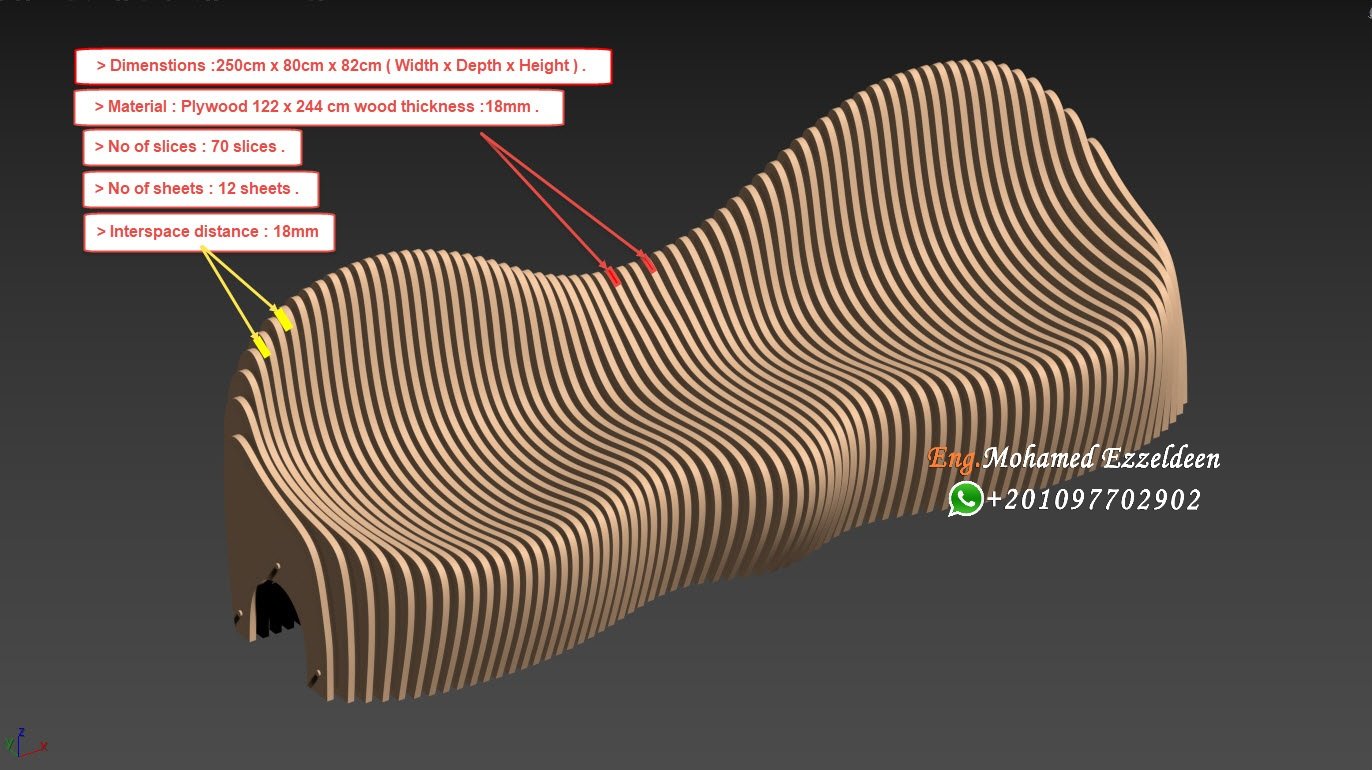 Parametric Wavy Wooden / Parametric bench Para (020) - Image 12