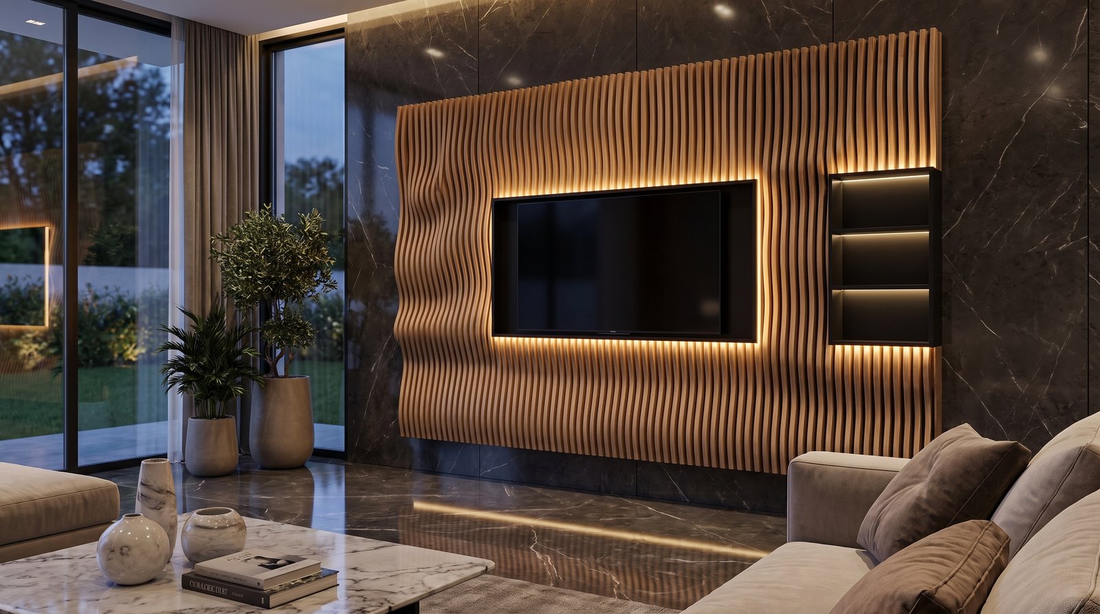 Parametric 3D Wooden TV Wall Panel (025)