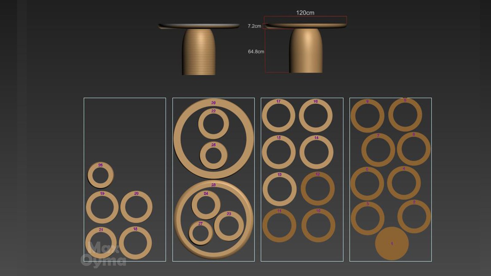 Parametric Round Wooden Dining Table – CNC files for cutting Para (032) - Image 3