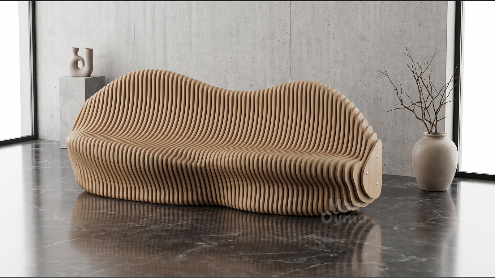 Parametric Wavy Wooden Bench – CNC files for cutting Para (033)