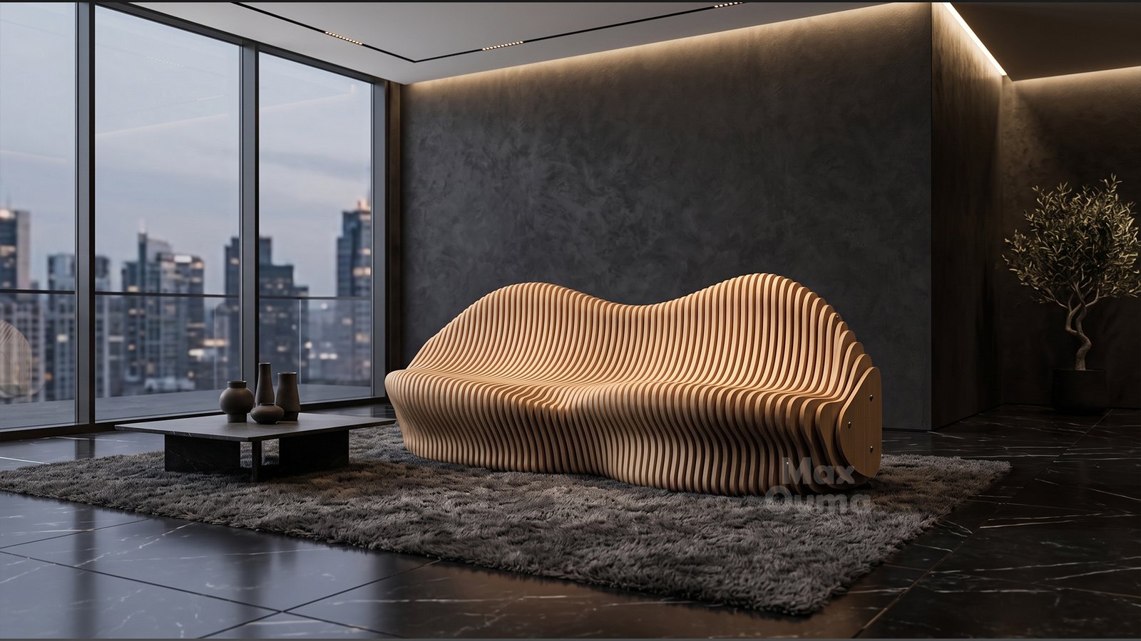 Parametric Wavy Wooden Bench – CNC files for cutting Para (033) - Image 4