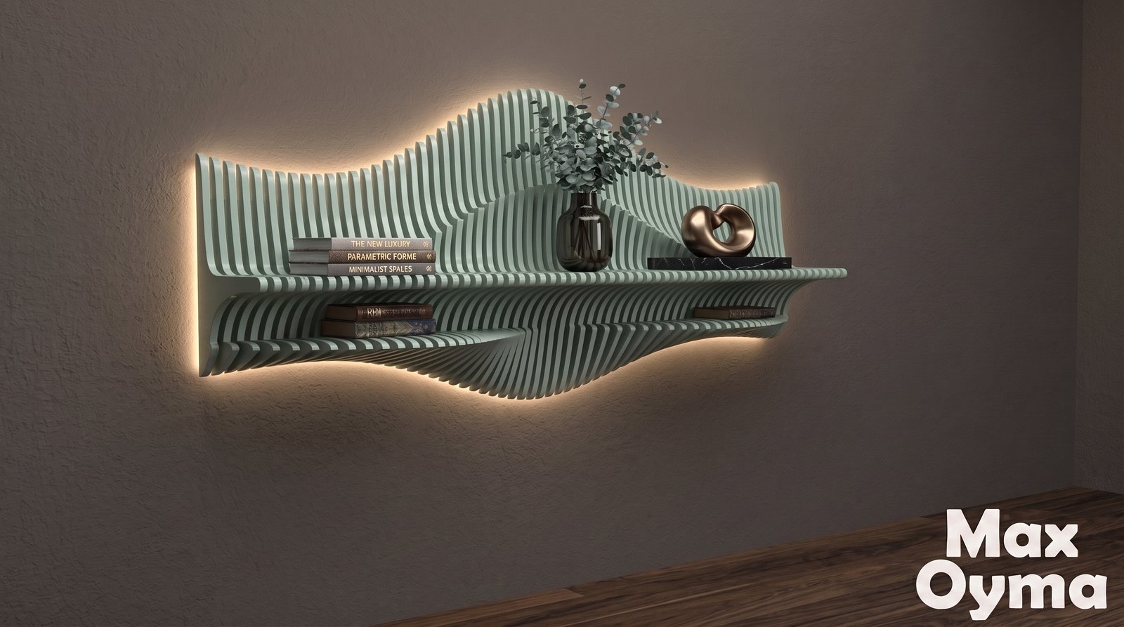 Parametric Wavy Wooden Bookshelf – CNC files for cutting Para (030)